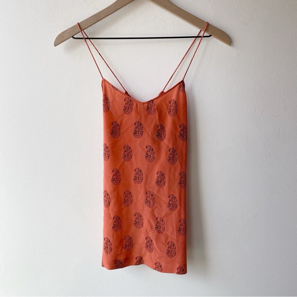 madewell coral black paisley print silk spaghetti strap tank top